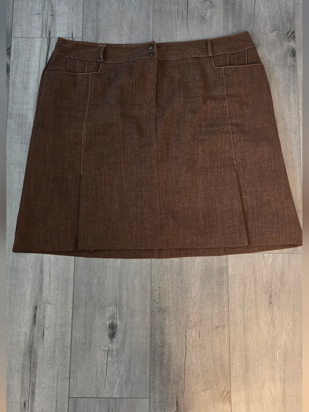 Brown A-line Skirt with Front Panel Details
